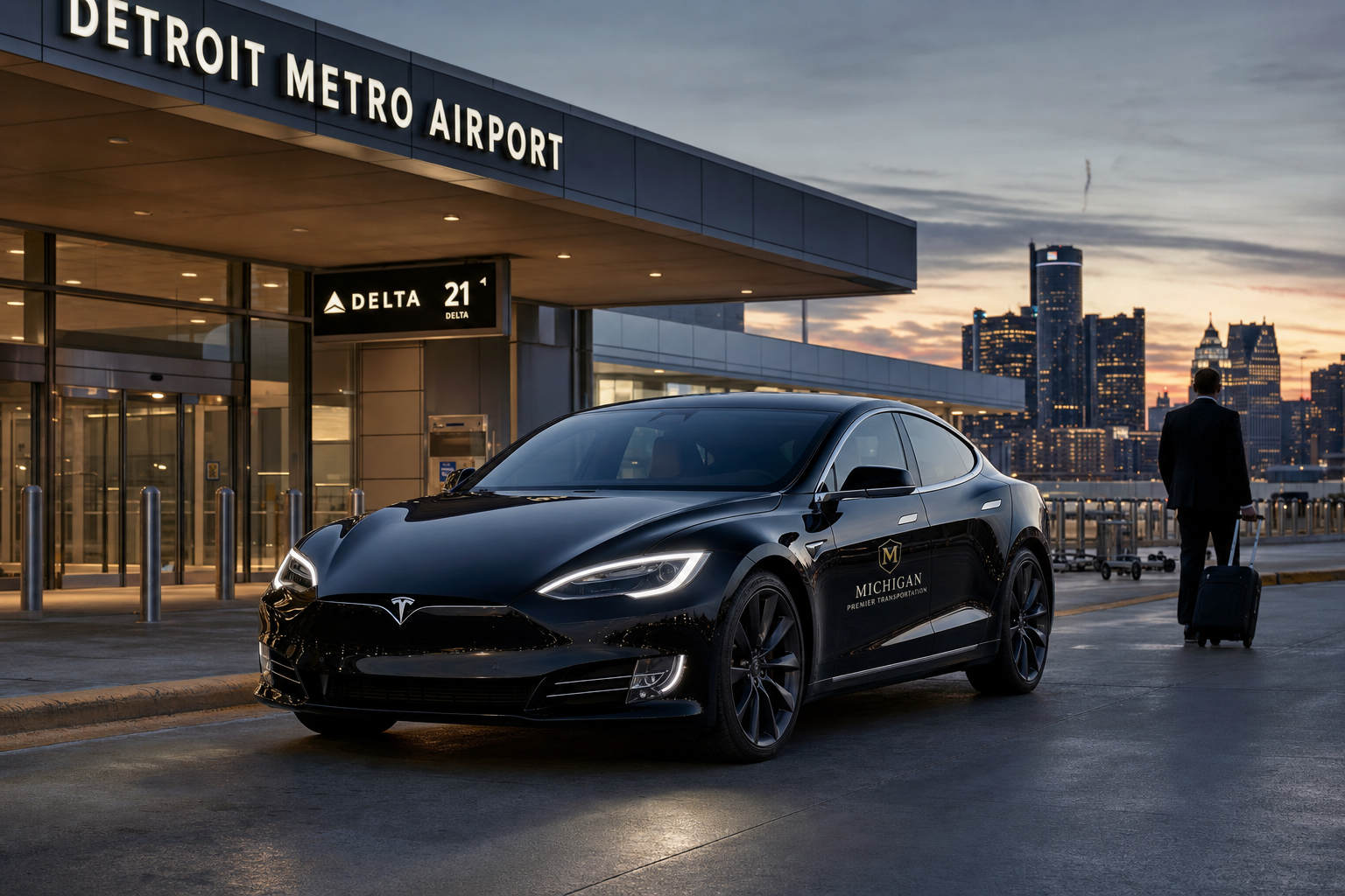 Black Tesla at Detroit Metro Airport